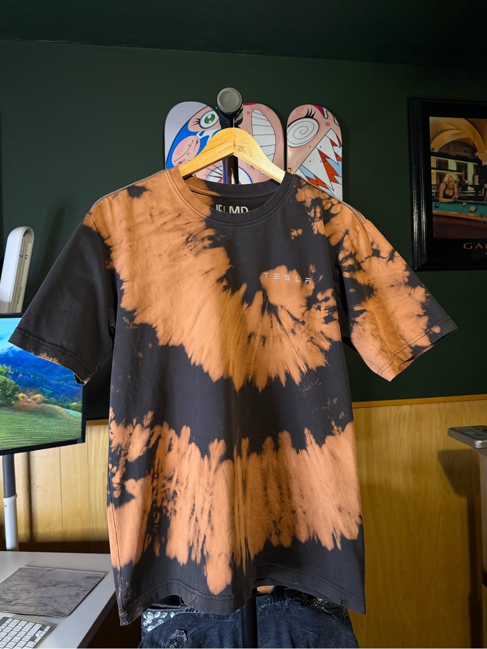 Men’s Tesla 3M Reflective Strip Custom Bleach Spiral Tiedye Tee